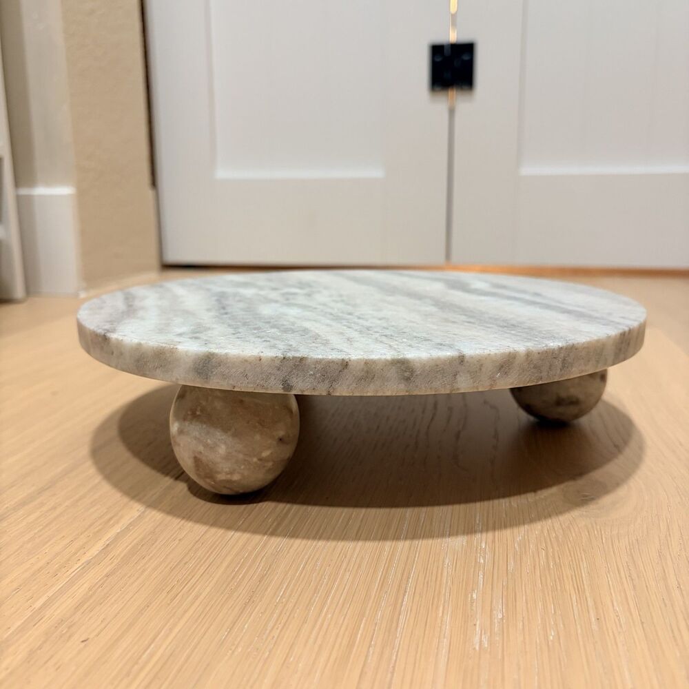 Grey Marble Tray with Ball Feel Feet 10.25'' Diameter - NEW